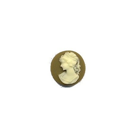 Camee 15mm rond Army/Ecru vrouwenhoofd p.st.