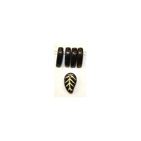 Glashanger blad 8,5x14mm aubergine goud 25st