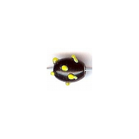 Glaskraal ovaal 11mm spikkels zwart/geel 10st