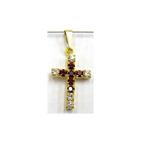 Kruisje 18x13mm goudkl. kristal/donkerrood