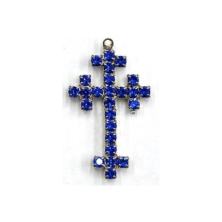 Strass kruis 35x23mm blauw p/st