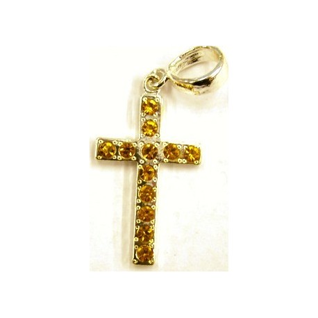 Strass kruis 40x22mm zilver met topaas