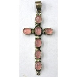 Hanger kruis 70mm zilver 925 rosekwarts steen