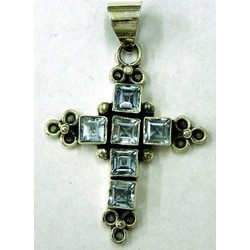 Hanger kruis 40mm zilver 925 lichtsaffier steen