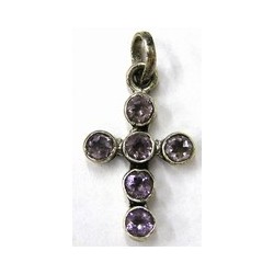 Hanger kruis 27mm zilver 925 amethyst steen