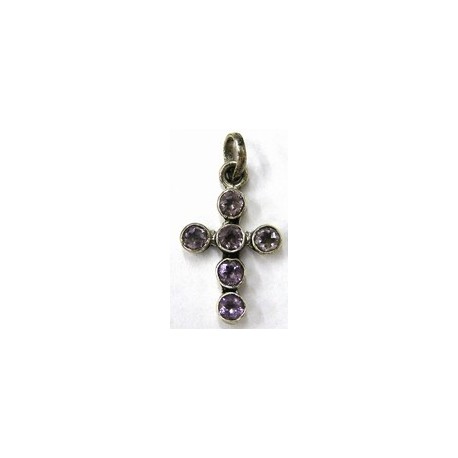 Hanger kruis 27mm zilver 925 amethyst steen